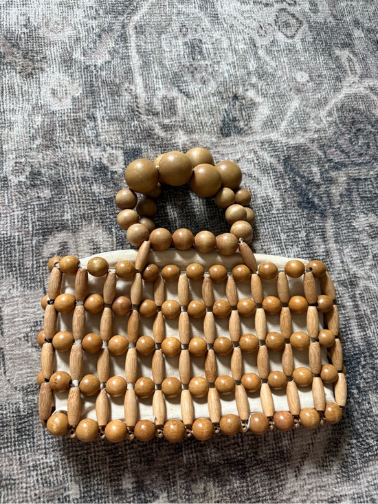 cult gaia Handbags - cult gaia Wooden Bead Mini Bag in Natural Brown